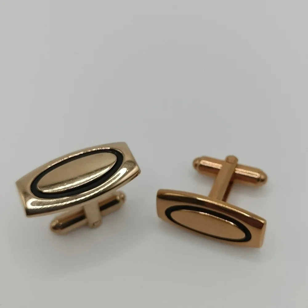 Vintage Hickok USA Goldtone Cufflinks Black Enamel Outline Square 1