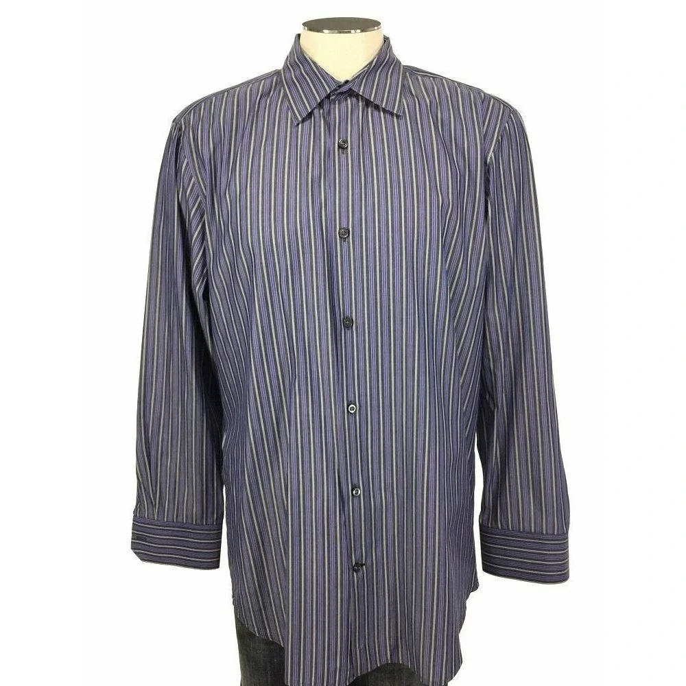 Banana Republic‎ Slim Fit Button Shirt XL 17 17.5 Black Blue Stripe Mens