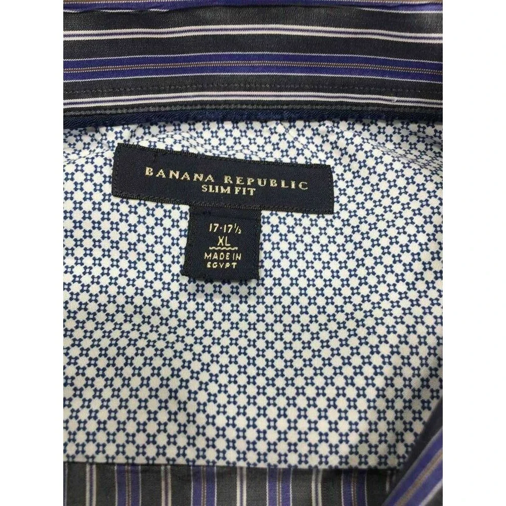 Banana Republic‎ Slim Fit Button Shirt XL 17 17.5 Black Blue Stripe Mens
