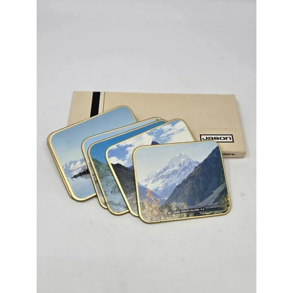 VINTAGE 1980S PHOTOGRAPHIC CORK COASTERS SET OF 6 SOUTH ISLAND NEW ZEALAND JASON