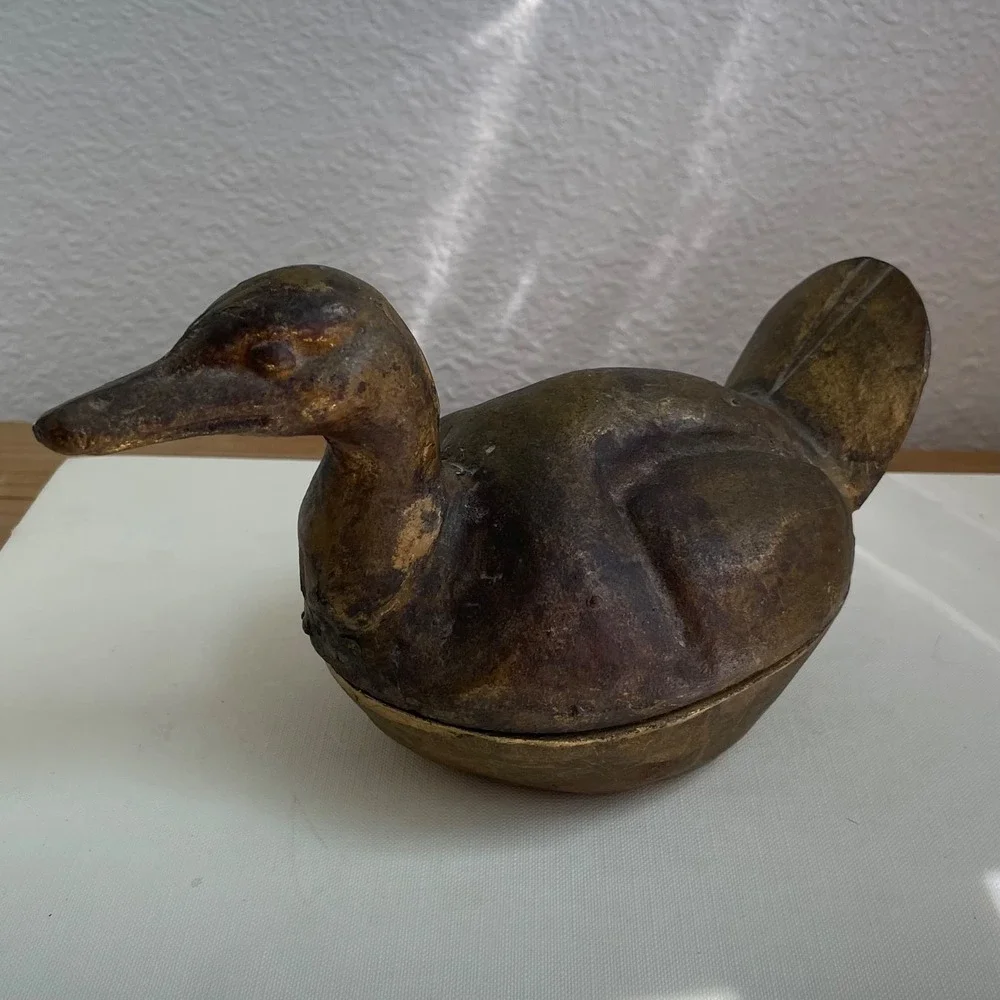 Vintage Brass Duck Trinket Box Metal Bird Figurine Container Japan Mid Century