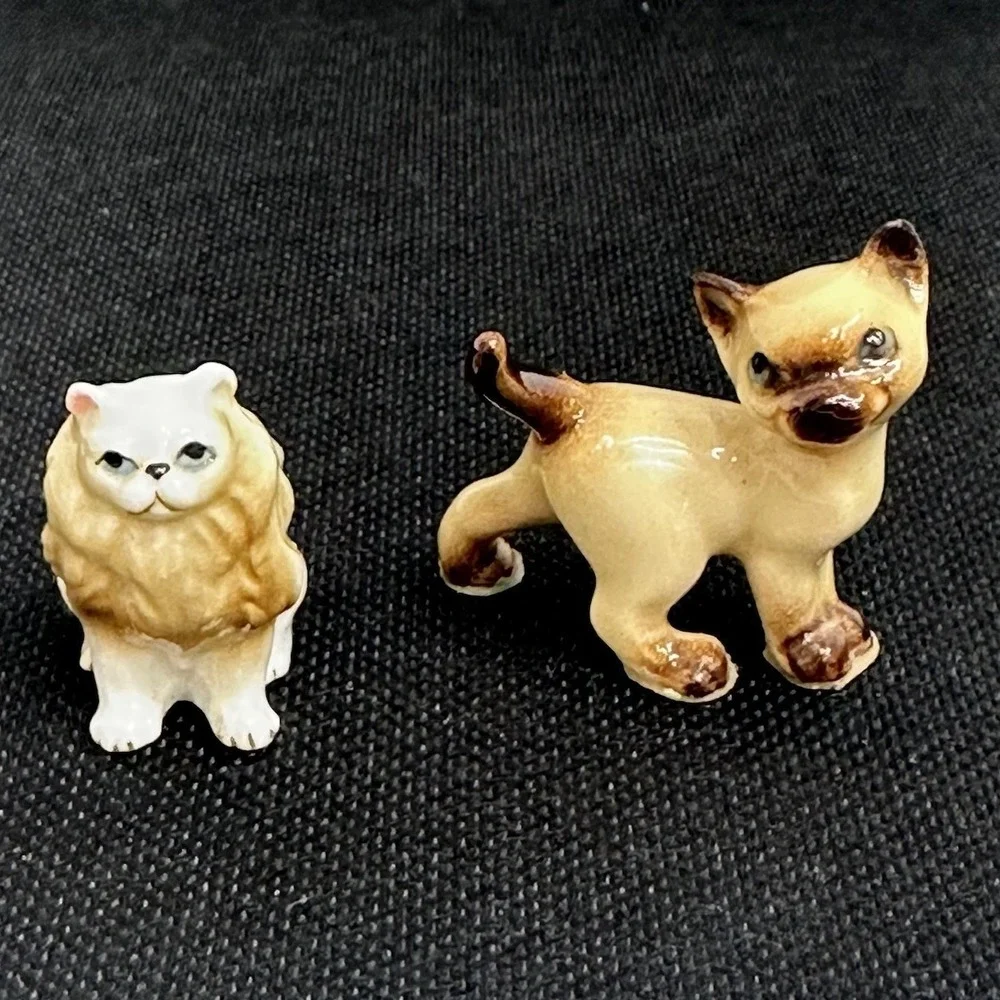 Lot 2 Bone China Ceramic Persian Cat Siamese Hagan Renaker Figurine‎ Miniature