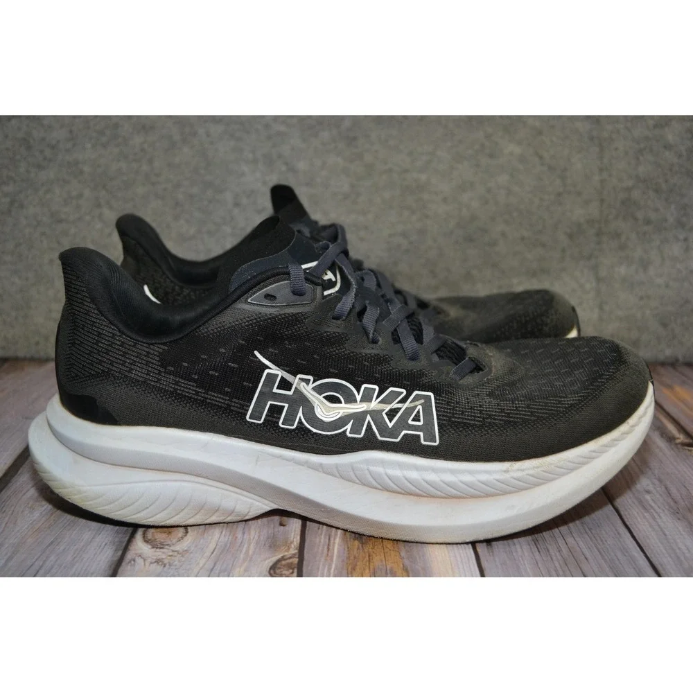 Hoka One One‎ Mach 6 Shoes Mens 11D Black White Running Sneakers 1147790 BWHT