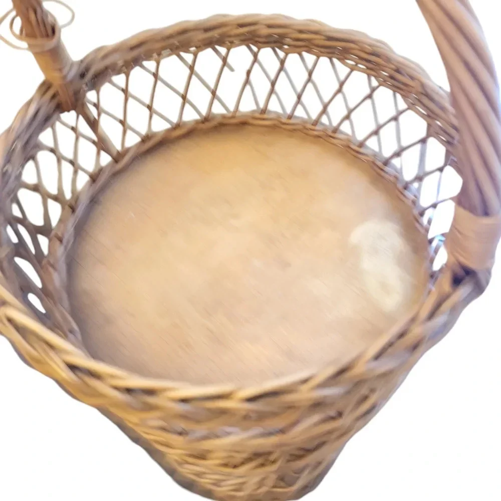 Mid 20th-Century Cottage Chic Bamboo & Willow Tiered Round Storage Basket Tower