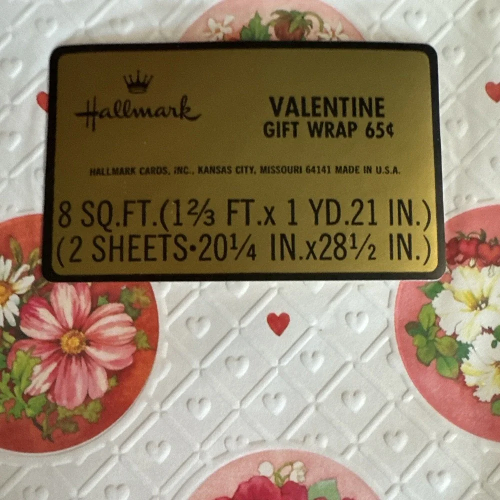 Hallmark Valentine Gift Wrap Paper Lot of 2 Packs Vintage 80s‎ Embossed Floral
