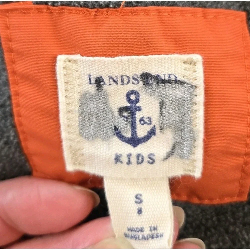 Lands End Boy's Coat Full Zip Hooded Orange Black Grow Along Size 8 Small
