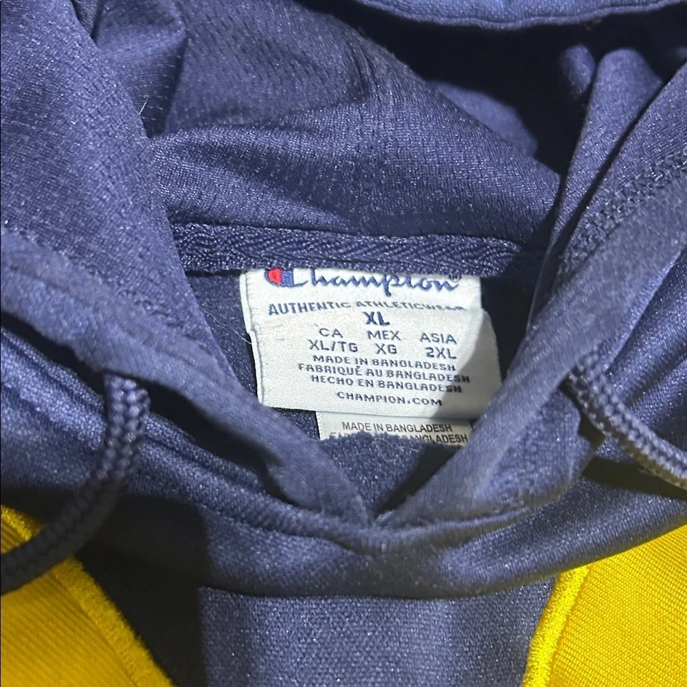 Champion University of Michigan Navy and Maize Embroidered Hoodie (Men XL)