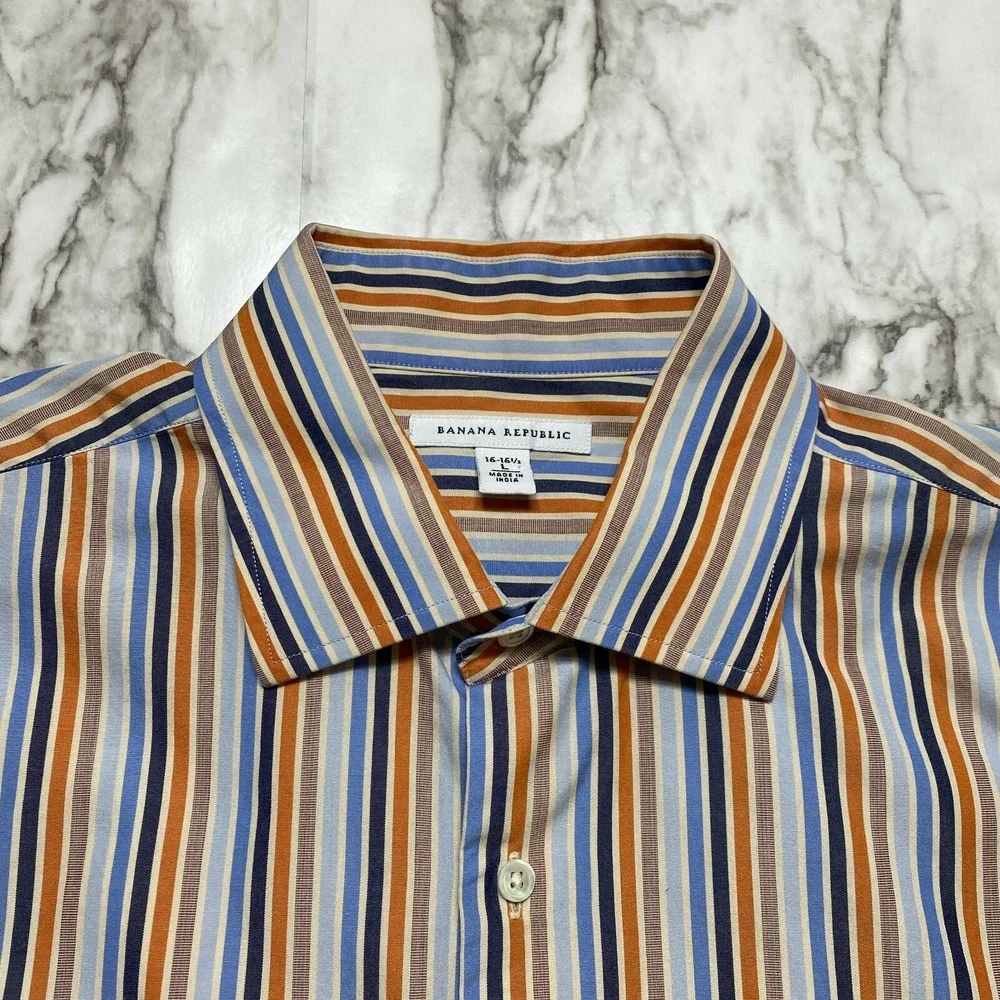 Banana Republic Mens Dress Shirt Sz L 16-16 1/2 Long Sleeve Multicolor Striped