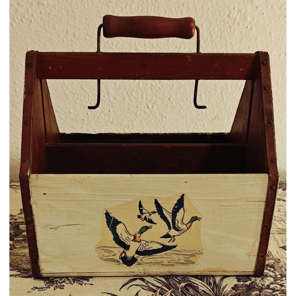 Vintage 50s MCM Hand Painted Organizer/Caddy Wooden Mallard