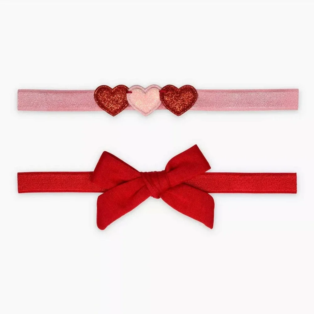 NEW!‎  Carter's Baby Valentine Headwraps 2 Pack Red Bow Pink Hearts Newborn