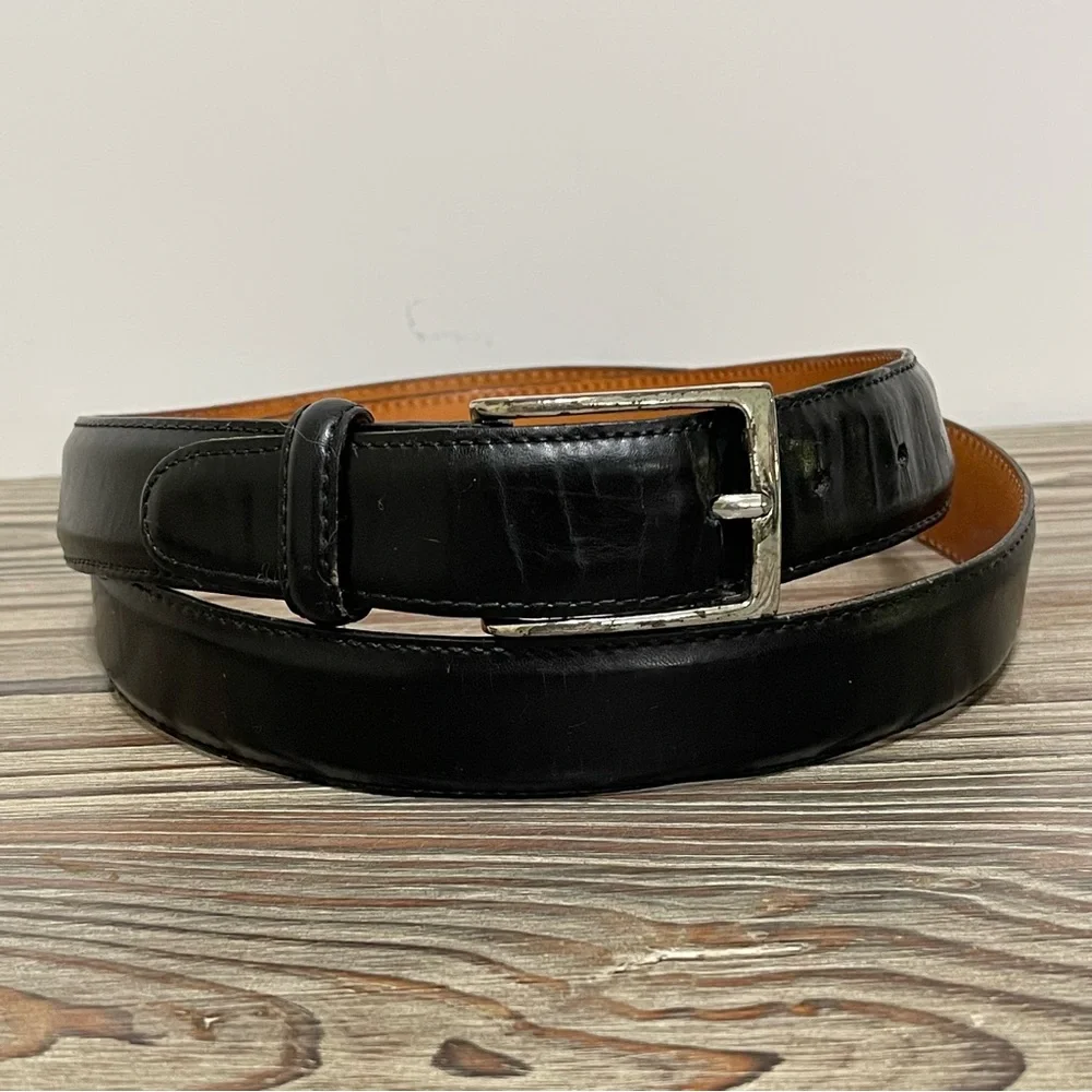 Vintage Martin Dingman Black Milled Finish Leather Belt Hand Made in USA Size 42