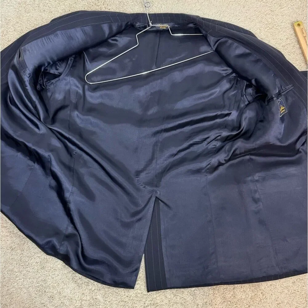Brooks Brothers Brooksease 44L Navy Pinstripe Wool Blazer‎ Sport Coat Jacket