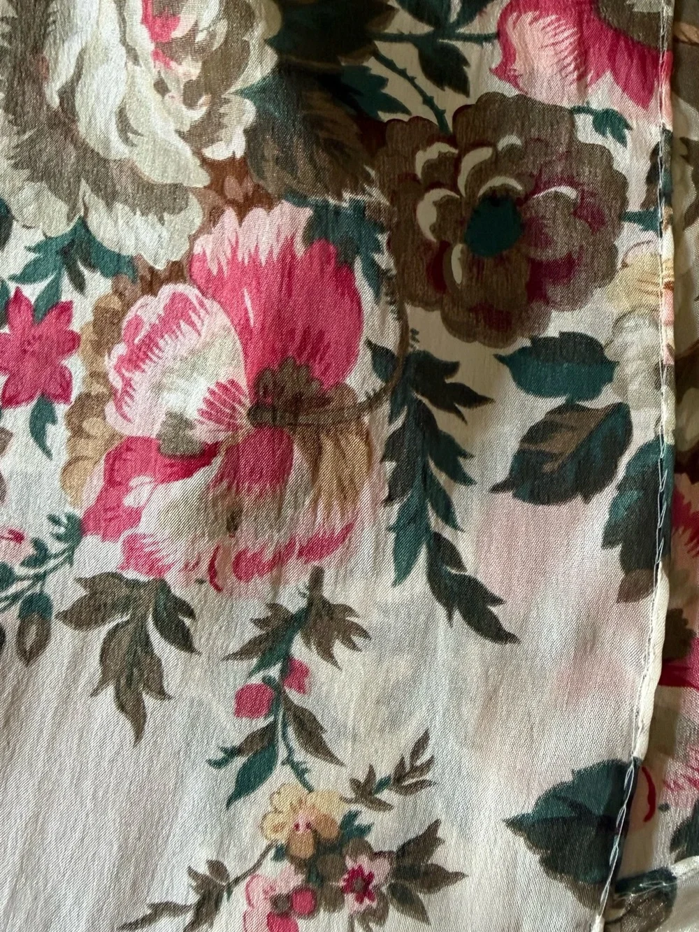 Echo Club 7 Floral 100% Silk Scarf in Cream, Teal, Pink