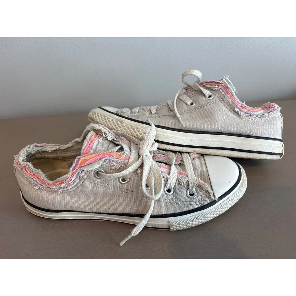 Girls Converse Chuck Taylor All Star‎ Low Top Frayed Edge Multi Color Shoes 3
