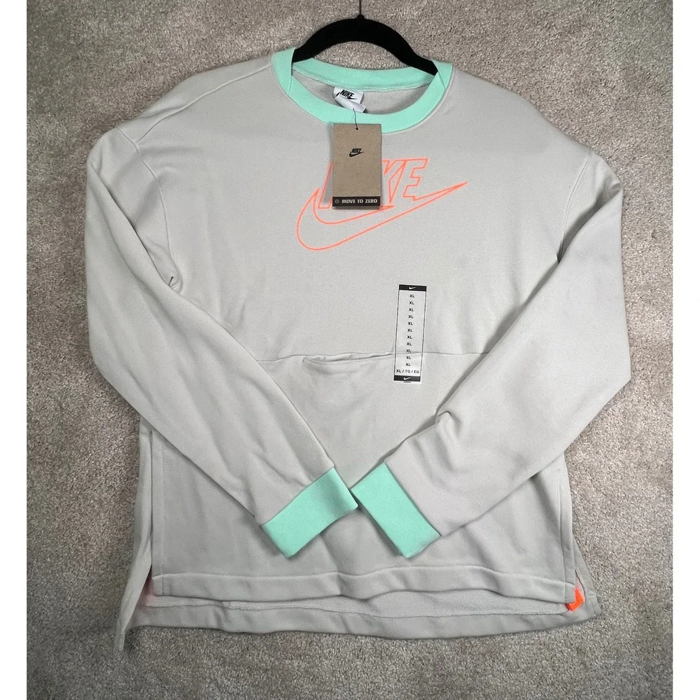 Nike‎ Youth XL FlyEase Sweatshirt Crewneck Cream Pullover NWT Pocket Activewear
