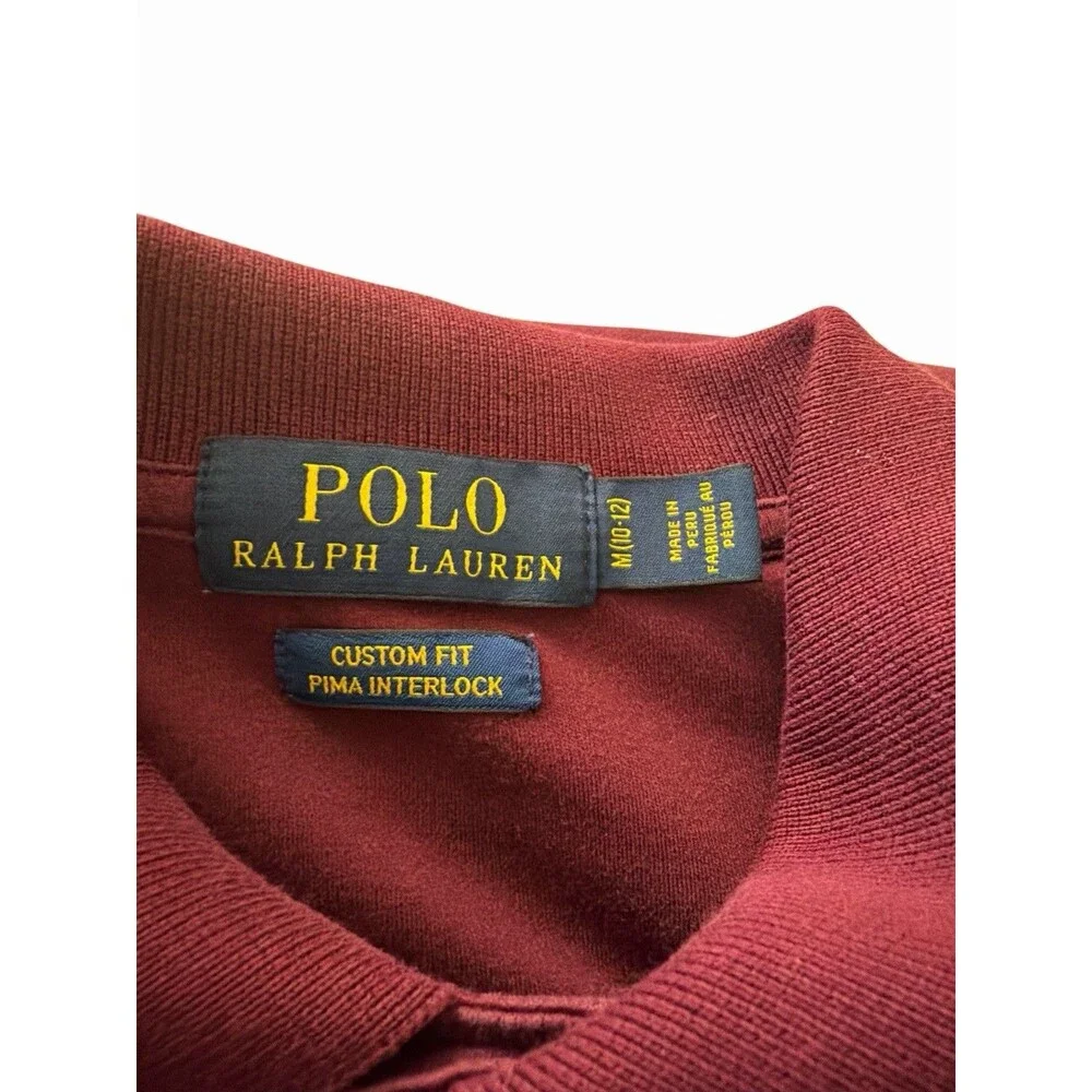 Polo Ralph Lauren Boy’s M 10-12 Burgundy Custom‎ Fit Pima Cotton Shirt Logo