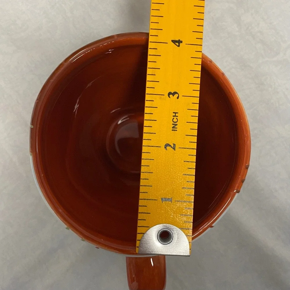 Pier 1 Canyon Stripe Hand Painted Earthenware Mug Set Orange White 4pc