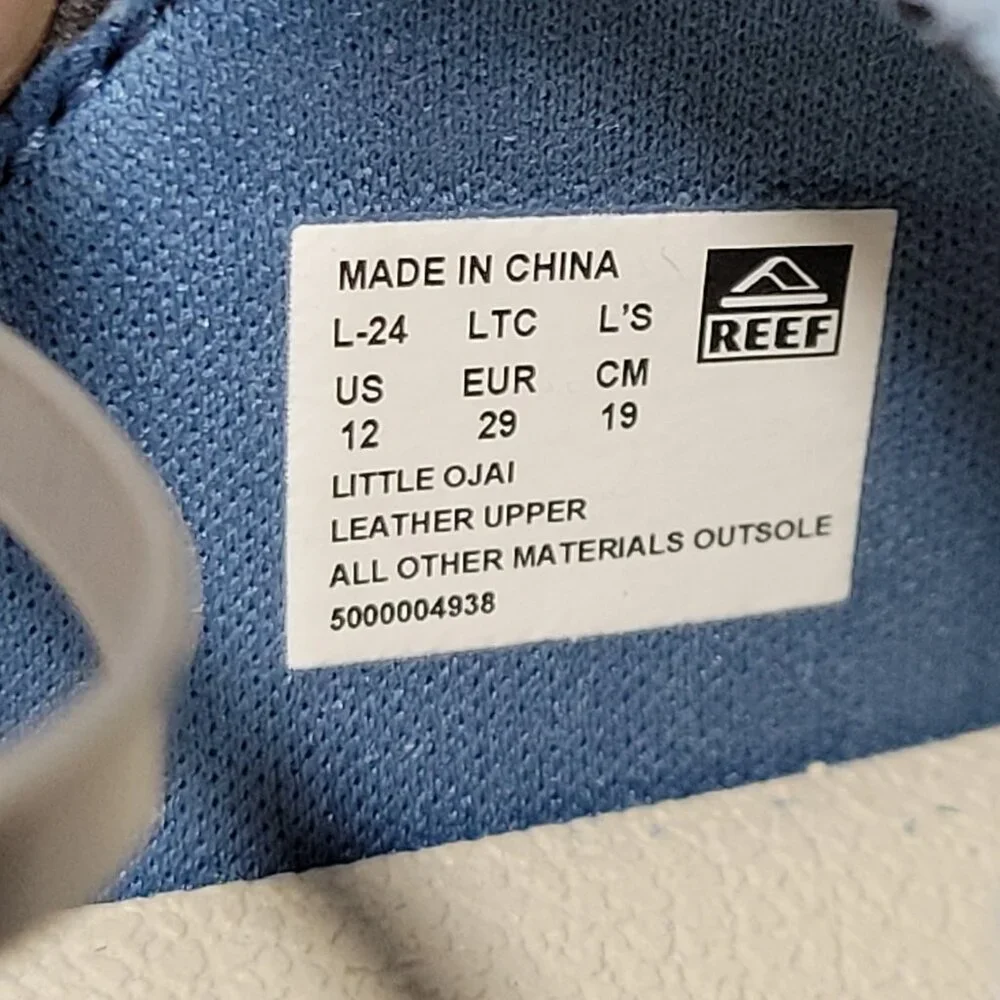 Reef Ojai Sandals Big Kid Size 12 Suede Leather Upper Unisex Backstrap Blue NWOT