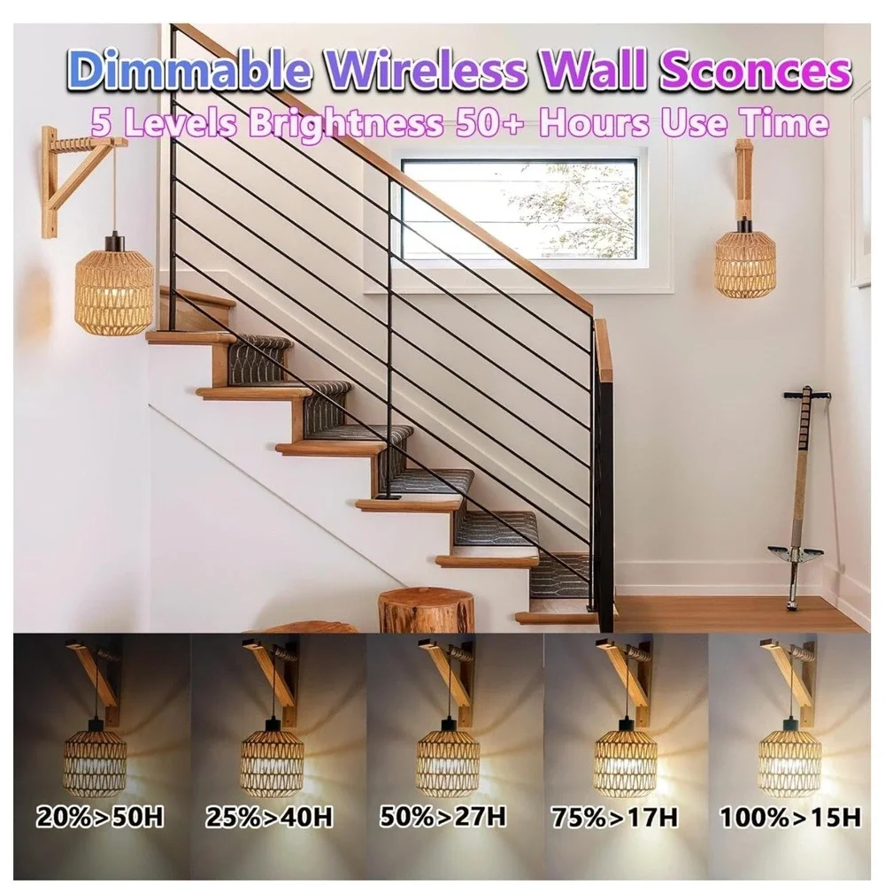 2‎ pack,Wireless Rechargeable Wall Lights 50 Hr Battery RGB Light