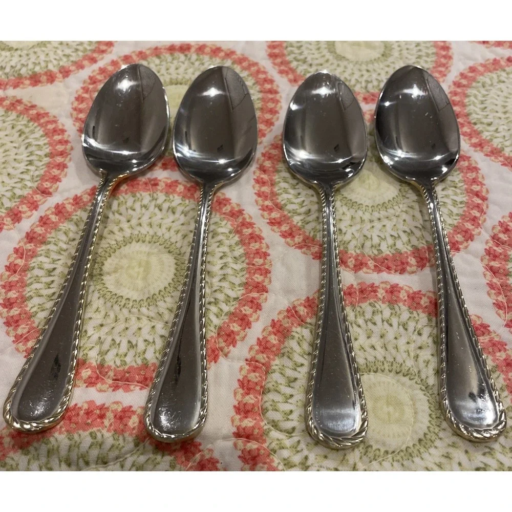 Oneida Golden Belmont Stainless Rope Edge Gold Teaspoon Spoons‎ Set Of 4 VTG