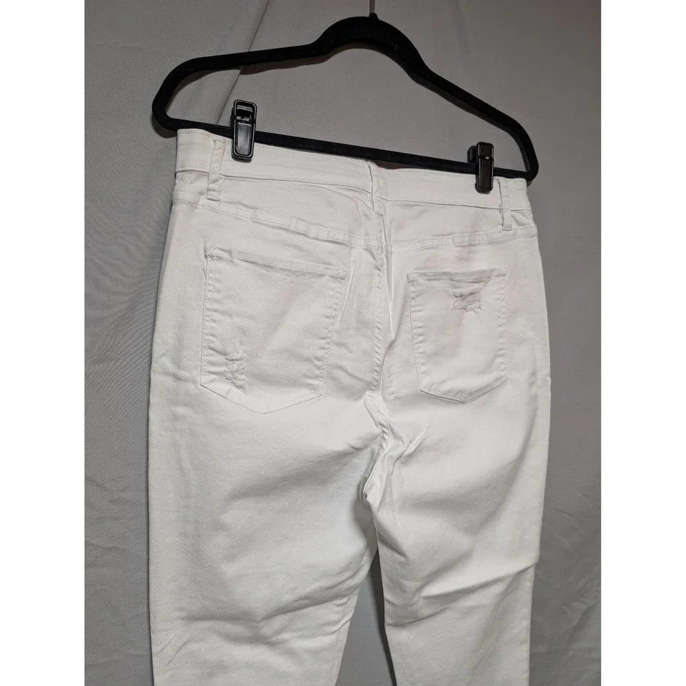 New York & Co White Distressed High Rise‎ Skinny Capri Jeans Raw Hem Women's 14