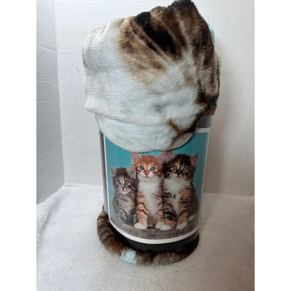 NEW Big Lots Superweight Plush Throw Blanket Kitten‎ Print 50x60 Brown White