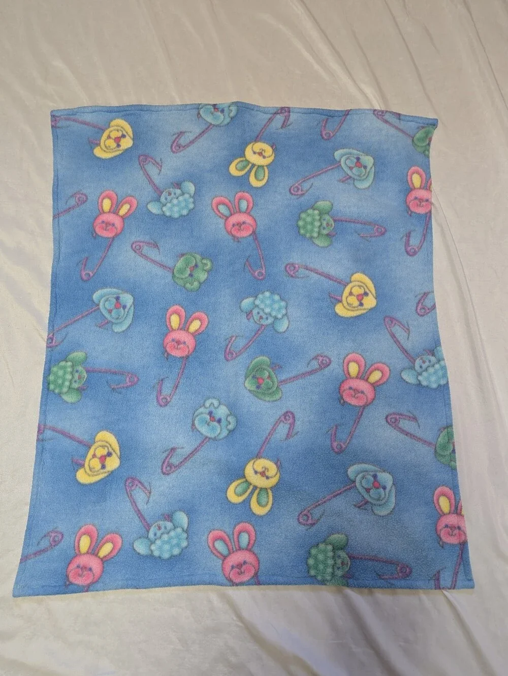 Handmade Fleece Bunny Bear Sheep Dog Safety Pin Baby Blanket 33