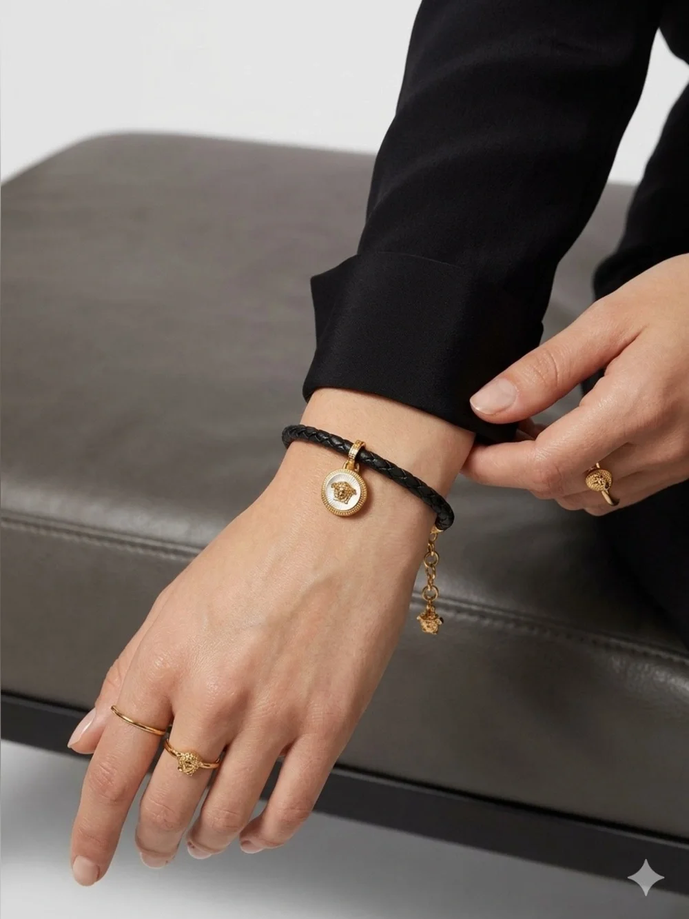 Versace Bracelet w/Medusa on Leather Braided Cord NWT