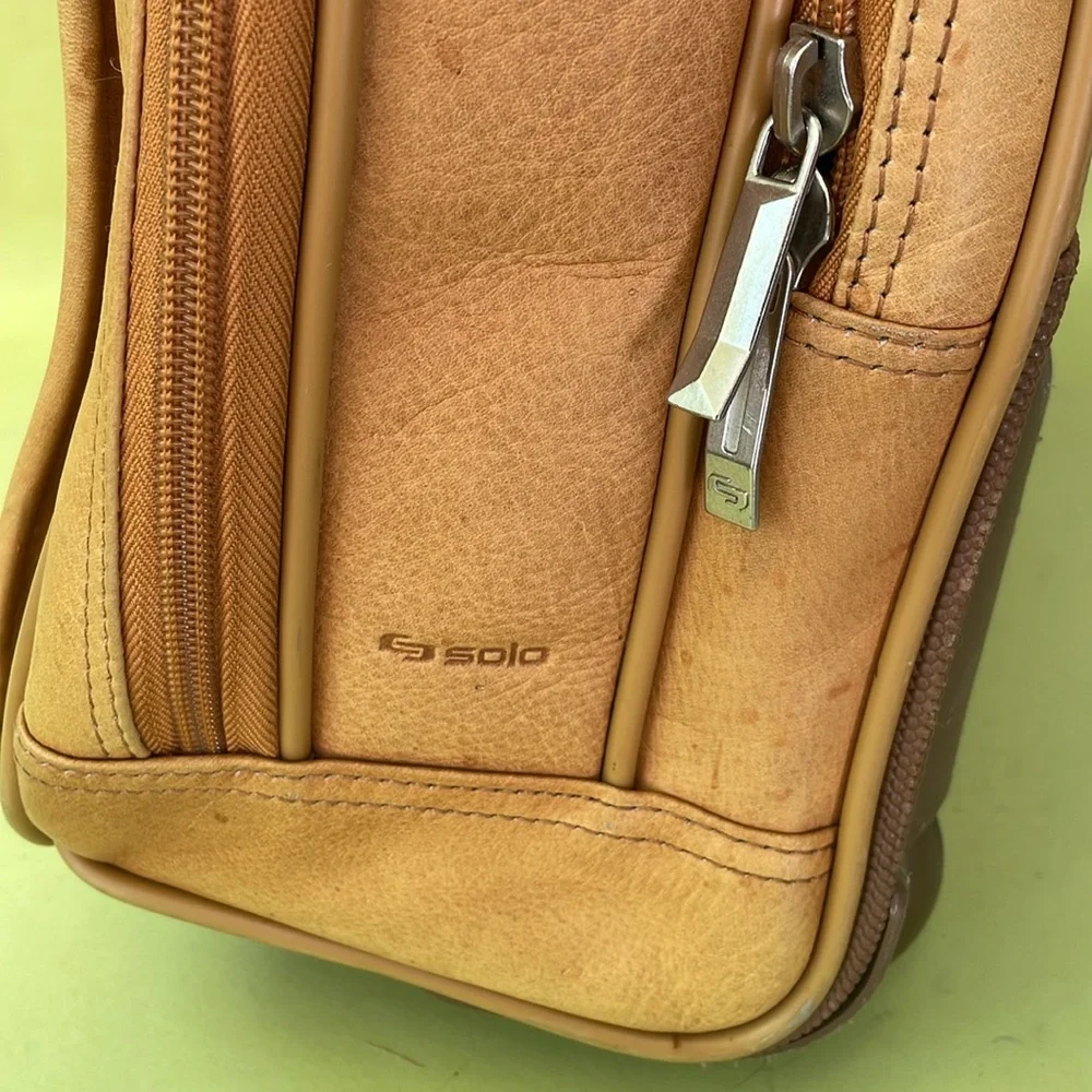 Vintage camel color Solo large leather convertible laptop bag