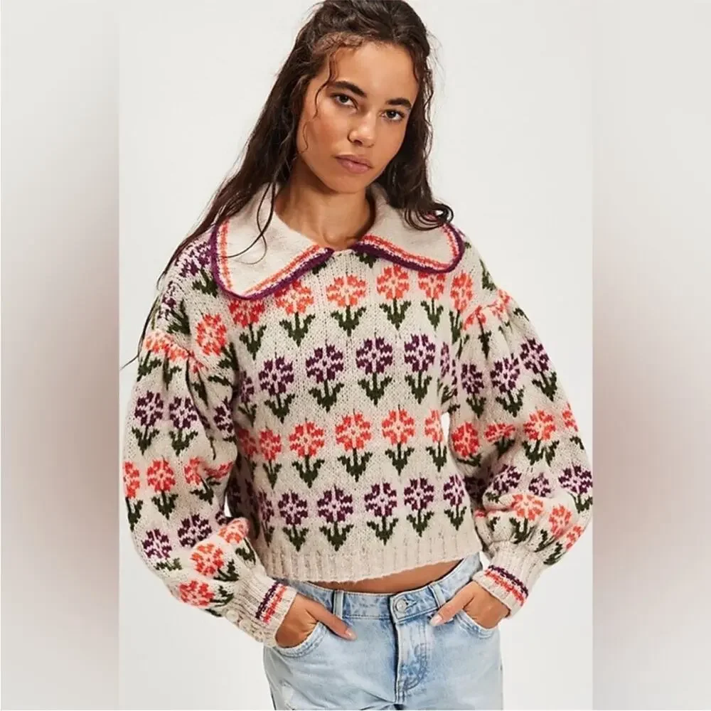 Free People Frills Floral Softspun Sweater