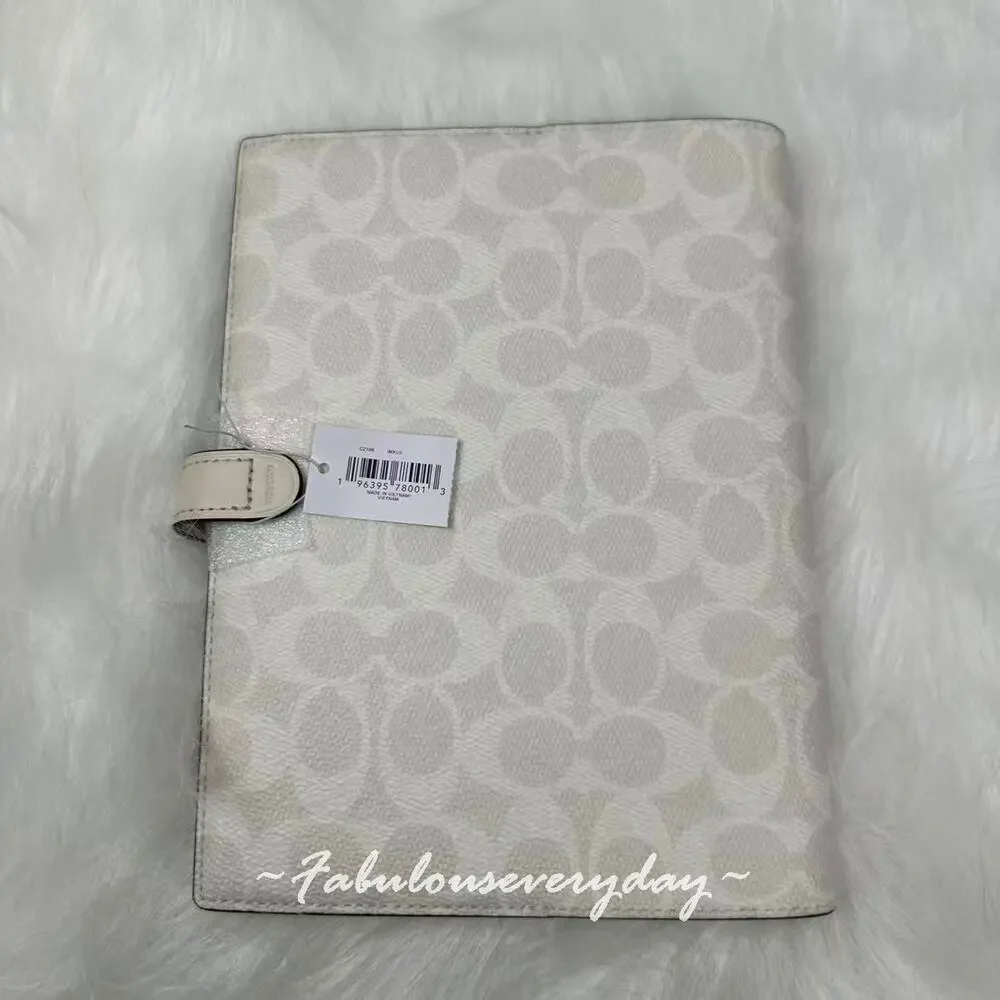 Coach Snap Notebook In Signature Canvas/Silver/Chalk CZ198 NWT