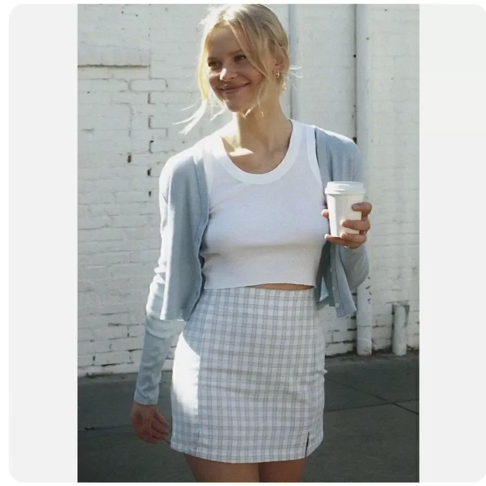 Brandy Melville Blue Plaid Check Cara Skirt