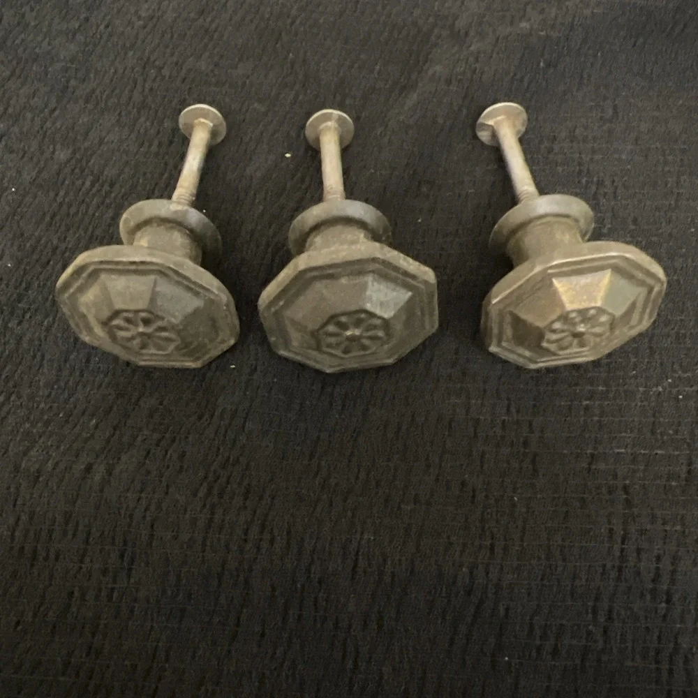 Set 3 Vintage Metal Drawer Knobs Floral Octagonal Knobs