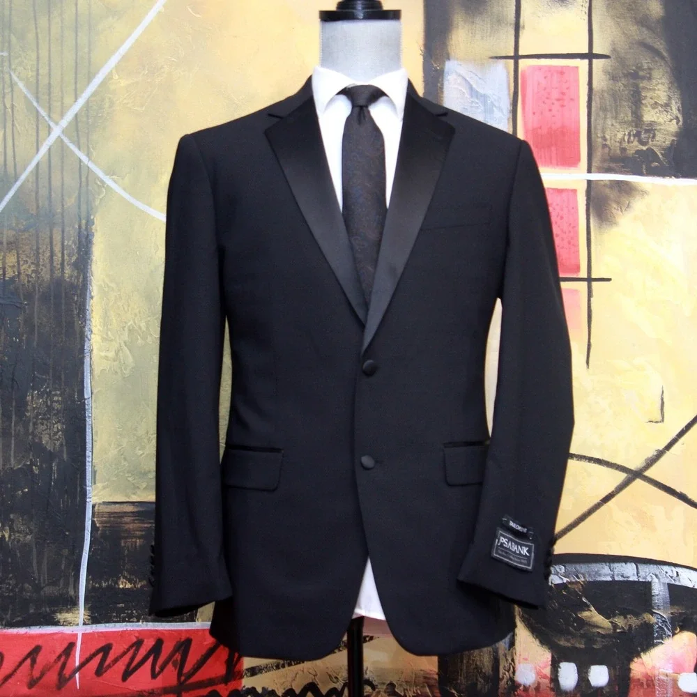 Jos A Bank Men's Dinner‎ Jacket Blazer Black Tailored Fit 46L Wool Blend C070557