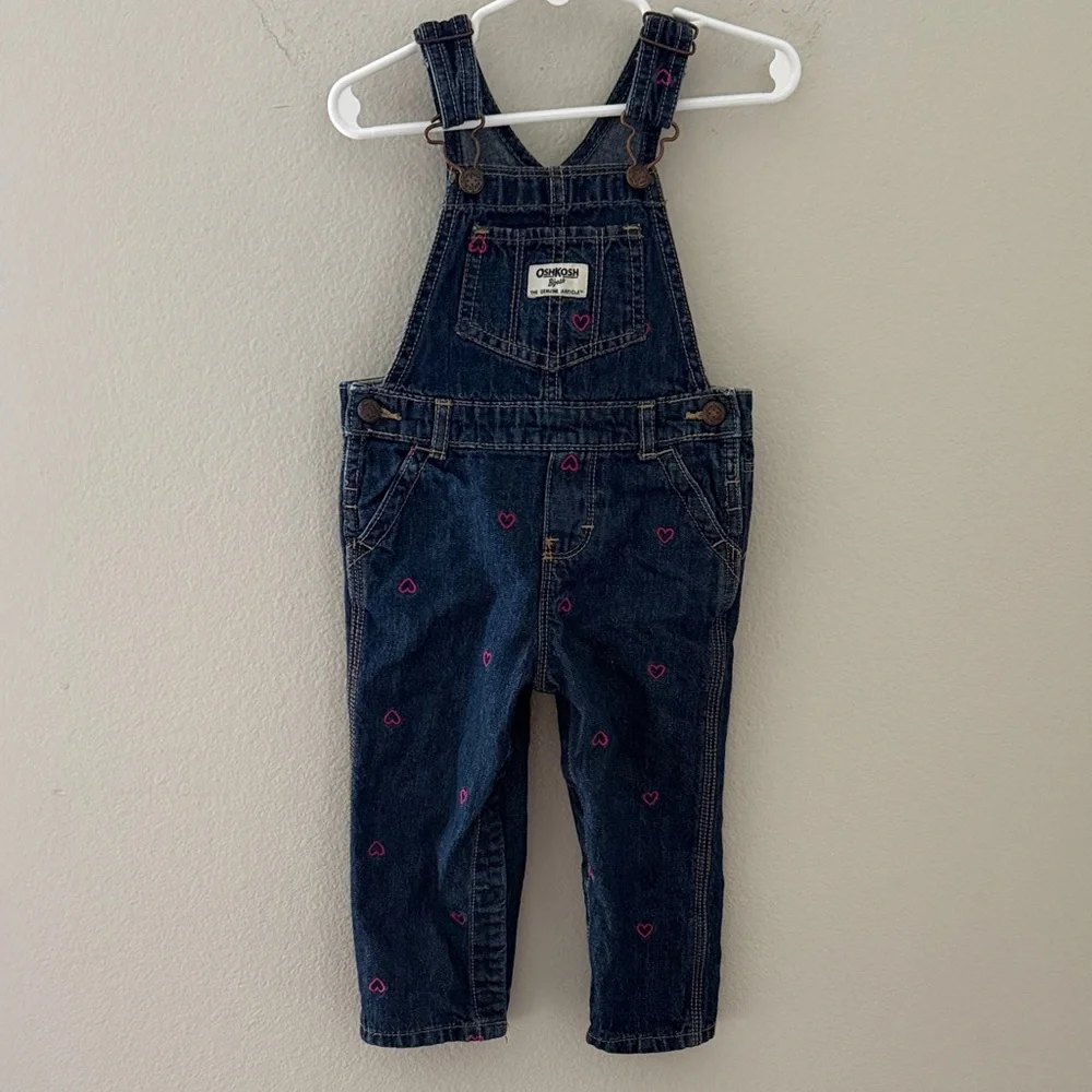 OshKosh B'gosh Kids Heart Denim Overalls -‎ Dark Blue 18 Months