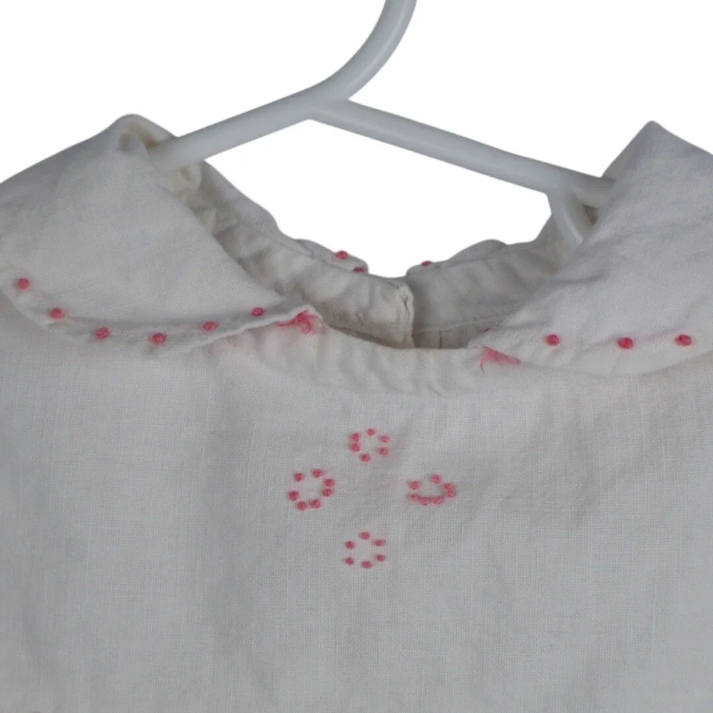 Handmade Antique Cotton Jumpsuit Applique‎ Kitten Pocket Romper Girls Outfit