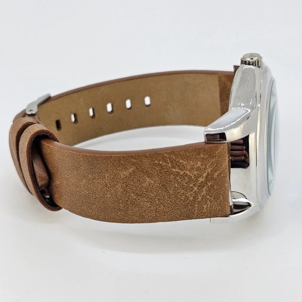 No‎ Boundaries Men's Watch 44MM Purple Dial Brown Leather Bands New Battery