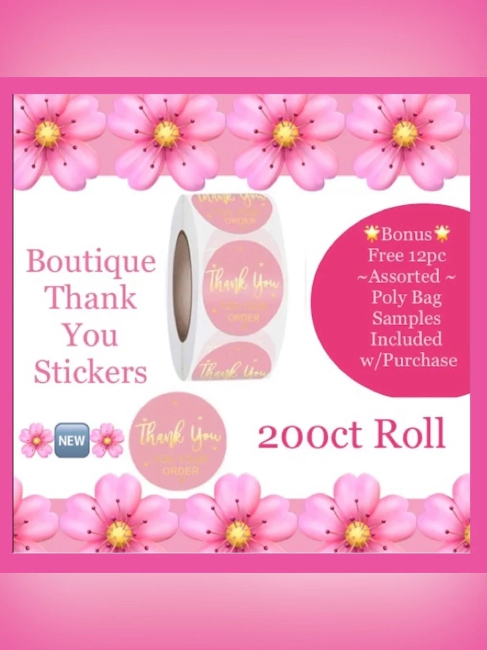 200ct~Thank you Stickers W/Bonus Bags 🌟🆕🌟 (2 For $20)
