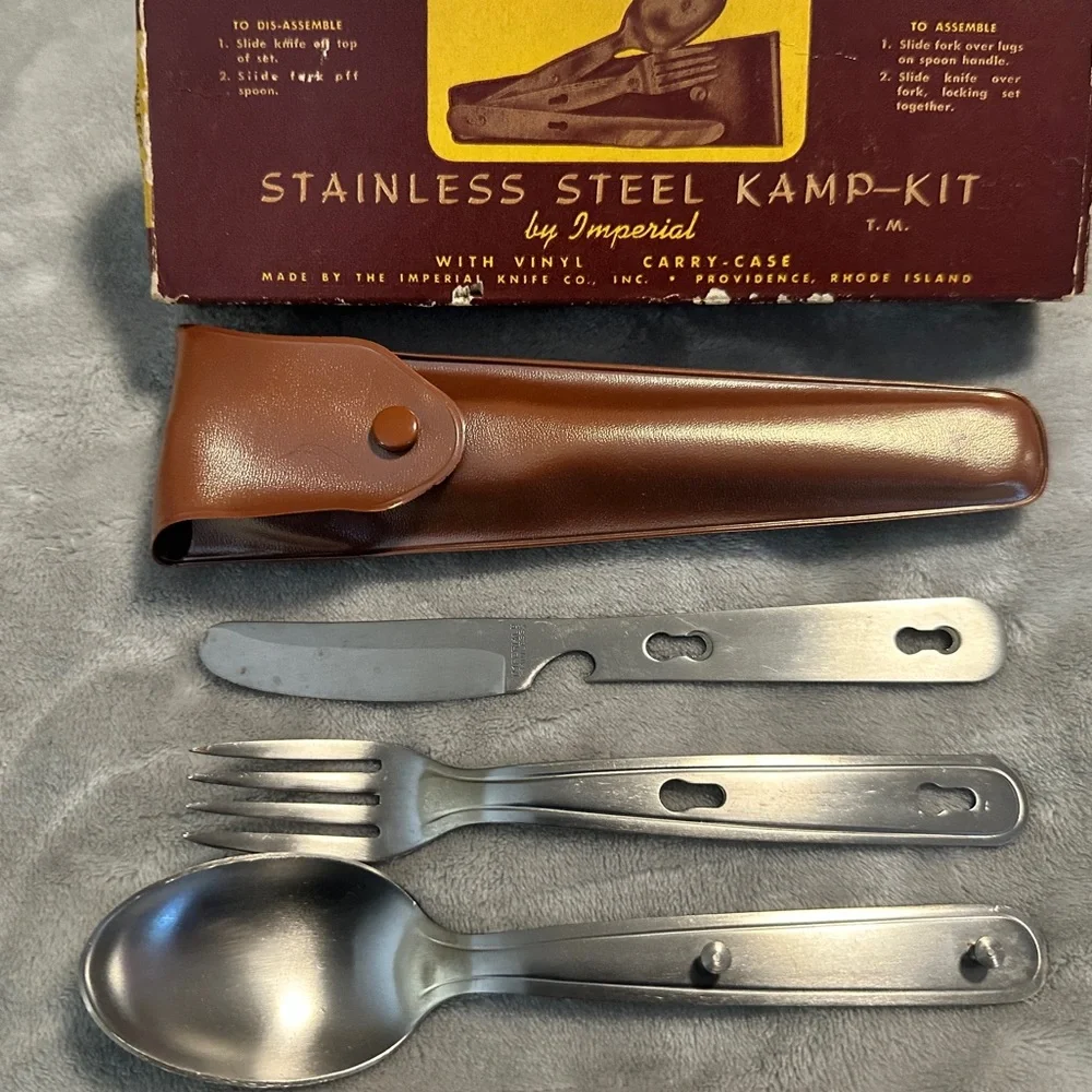 Vintage Stainless Steel Kamp-Kit With‎ Vinyl Carry Case and box, Collectible
