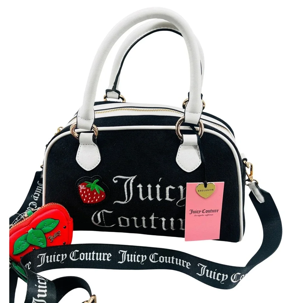 Juicy Couture Sweet N Juicy Apple Satchel‎ Strawberry Black Crossbody Bag NWT
