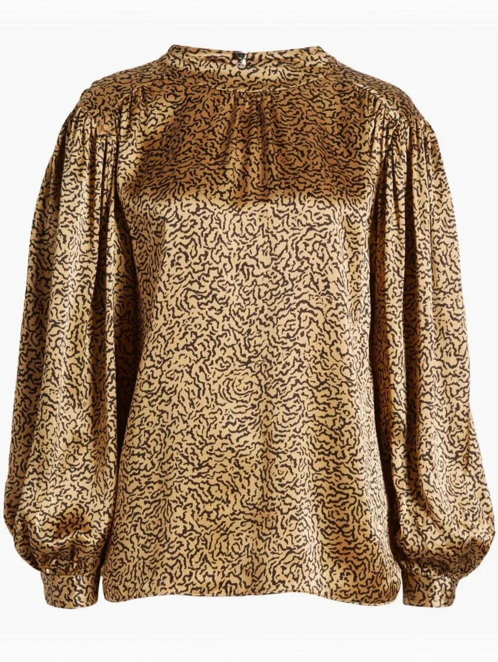FRAME Women's Silk Blouse XS Mock Neck Balloon Sleeve Oversized Relaxed Boxy Fit