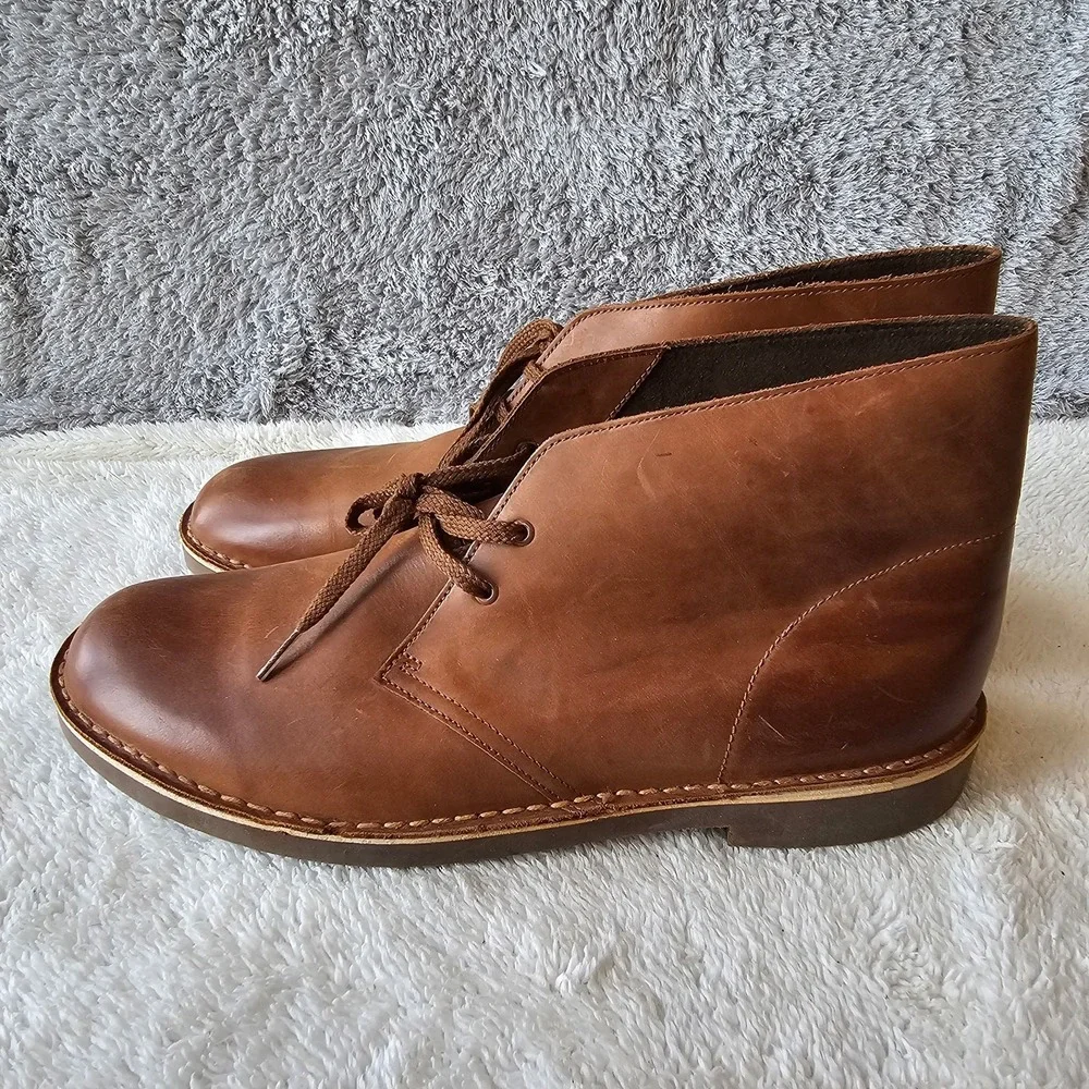 Clarks Men Leather Bushacre 2 Chukka Lace Up Desert Ankle Boots Brown Beeswax 12