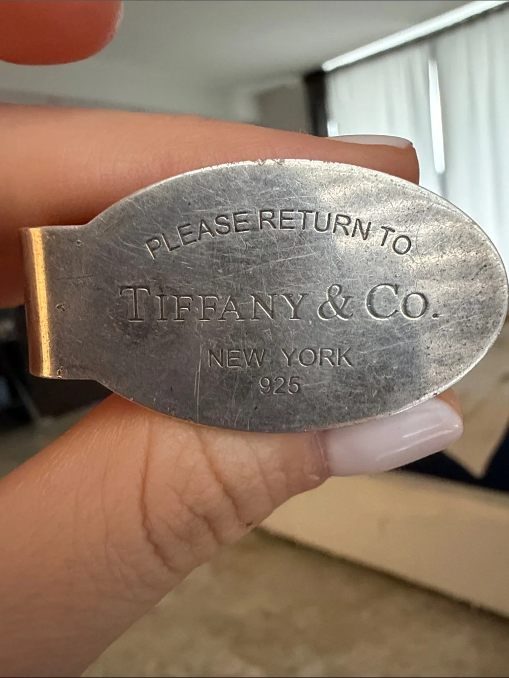 Tiffany & Co. Sterling Silver Oval 'Please Return To' Money Clip - Silver