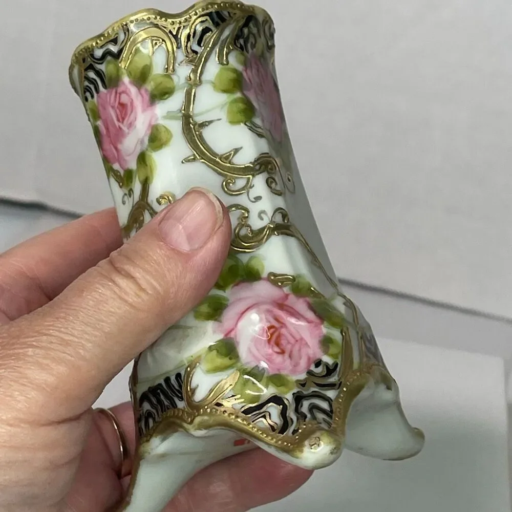 Antique Nippon hat pin holders. Hand painted gold gilding.