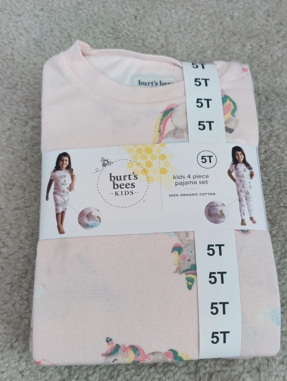 New!Burt's Bees 100%Organic Cotton Kids' 4-piece Pajama Set Y2K Cottagecore Retr