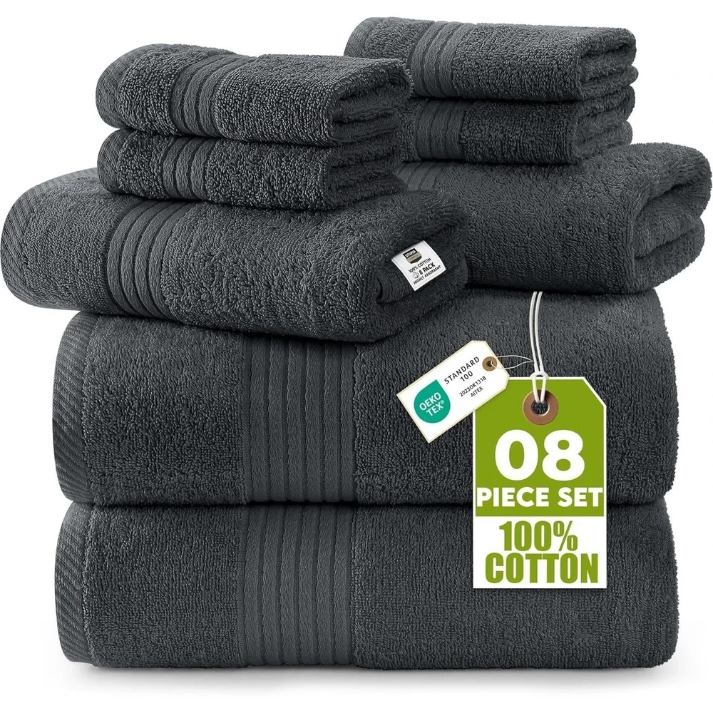Utopia Towels 8 Piece Premium Towel Set in Grey, 2 Bath, 2 Hand, 2 Washcloth NEW