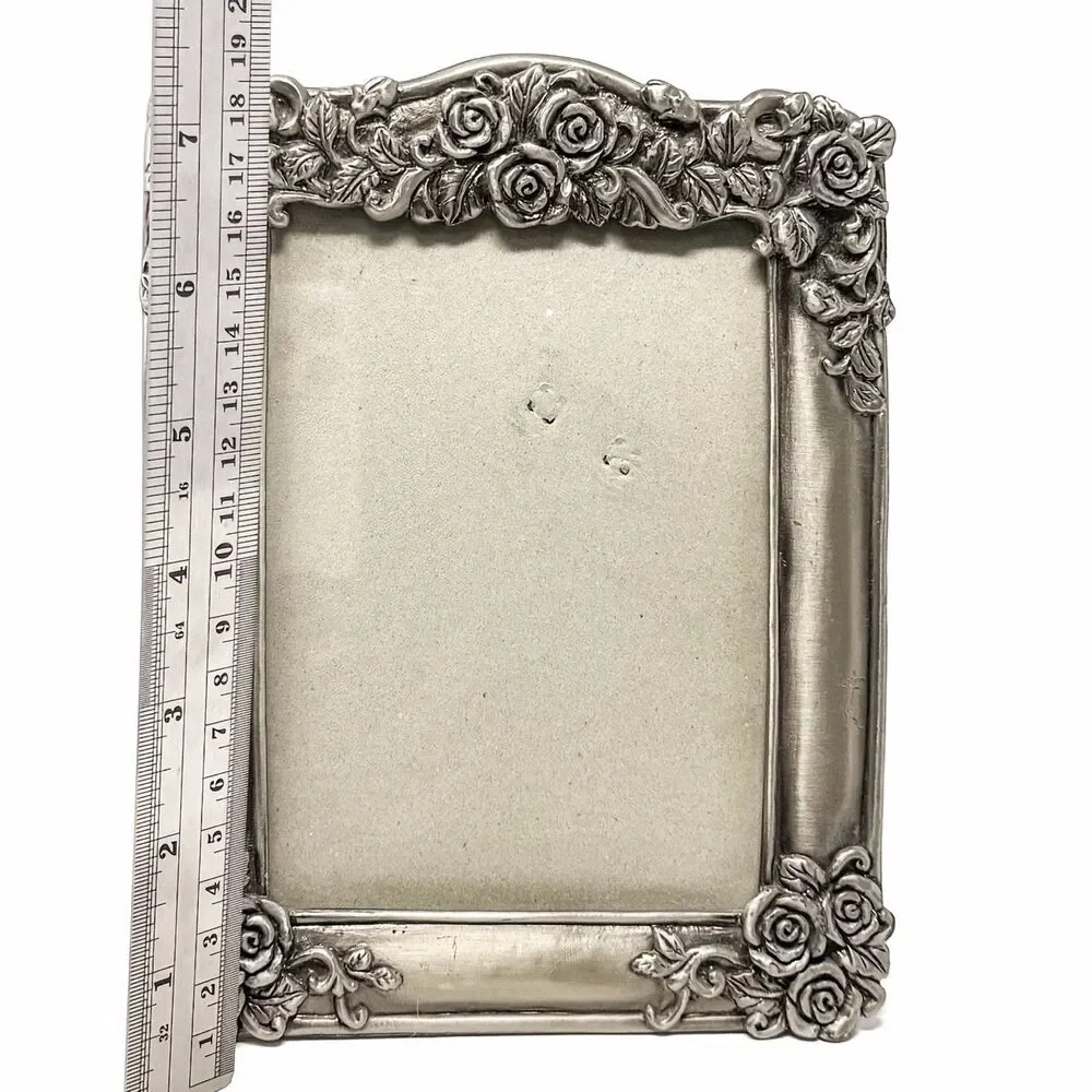 Vintage Art Nouveau Style Pewter Rose Picture Frame Ornate Floral 4x6