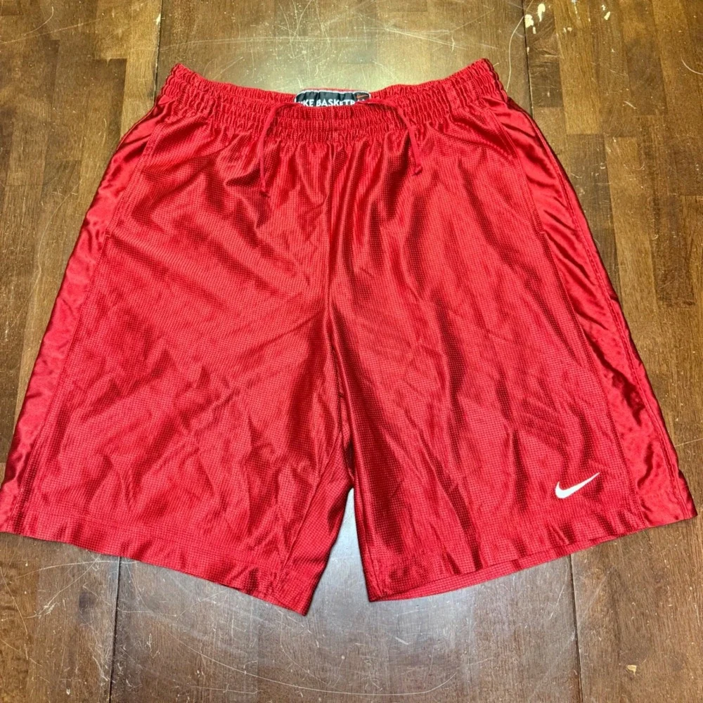 Nike Basketball Shorts Mens Large Shiny Red‎ Dazzle Mesh Athletic Gym Swoosh Y2K