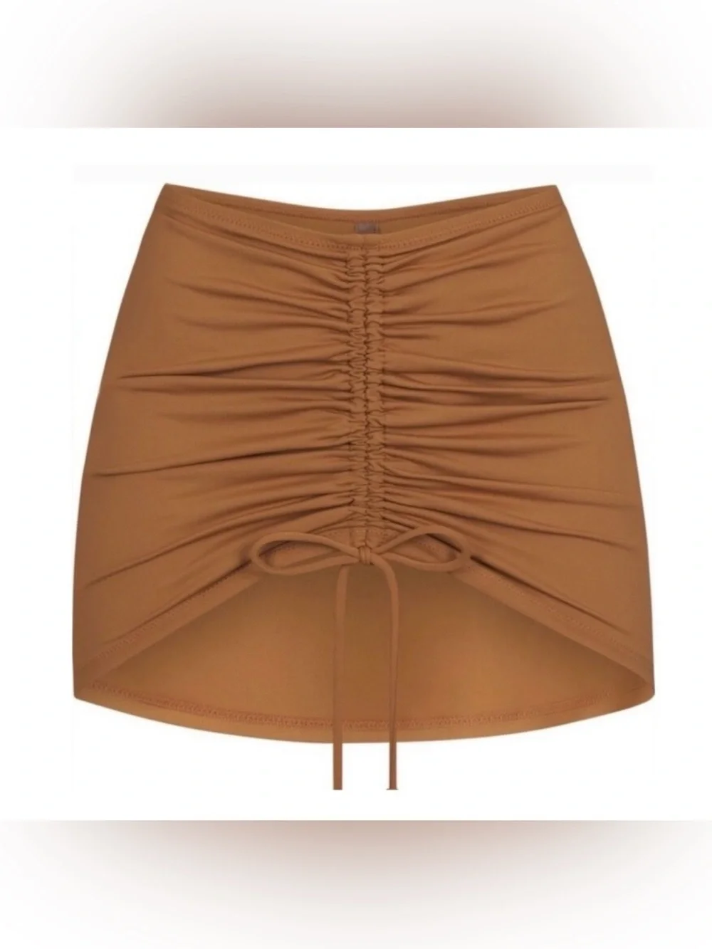 Skims Swim NWT Ruched Drawstring Mini Skirt Cover up Almond Brown Size XXS