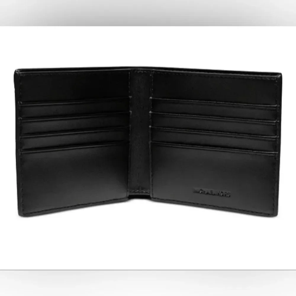 New Michael Kors Signature Logo Black Bifold Wallet Mason
